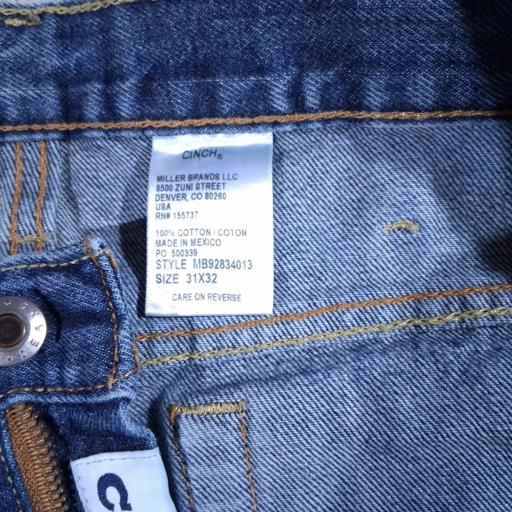Cinch Up Mens Straight Leg Jeans Med Wash Blue Cotton Denim 31x32 (Fits 32x32)